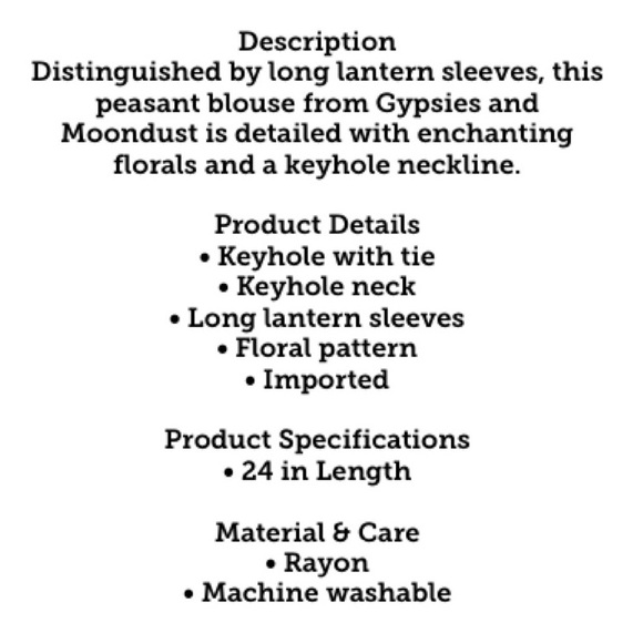 GYPSIES & MOONDUST
Junior's LanternSleeveBohoFloralPeasant Top Sz L - Picture 7 of 7